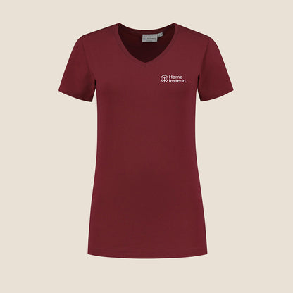 Damen T-Shirt mit V-Ausschnitt Burgundy