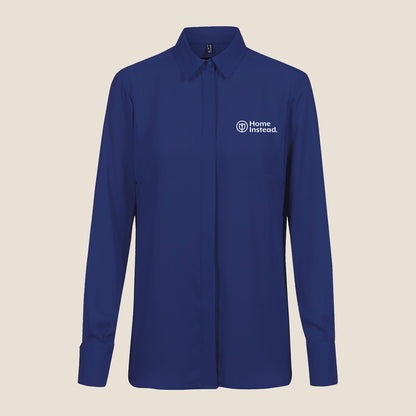 Damen Chiffonbluse mit Knopfleiste Dunkelblau